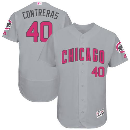 Cubs #40 Willson Contreras Grey Flexbase Authentic Collection Mother's Day Stitched MLB Jersey
